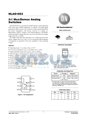 NLAS1053 datasheet - 2:1 Mux/Demux Analog Switches