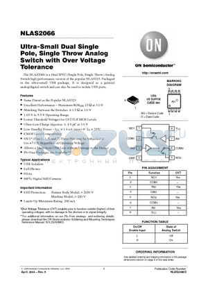 NLAS2066US datasheet - Ultra-Small Dual Single Pole, Single Throw Analog Switch with Over Voltage Tolerance