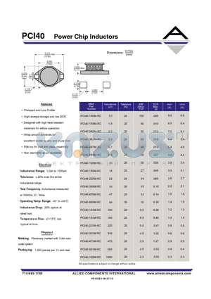 PCI40-151M-RC datasheet - Power Chip Inductors