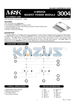 MSK3004 datasheet - H-BRIDGE MOSFET POWER MODULE