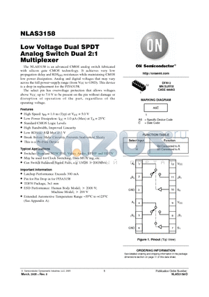 NLAS3158 datasheet - Low Voltage Dual SPDT Analog Switch Dual 2:1 Multiplexer
