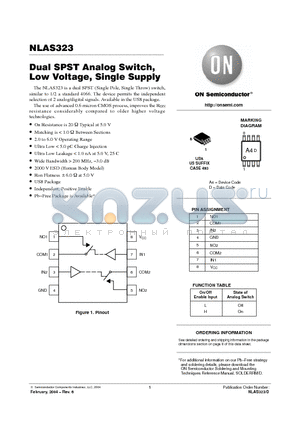 NLAS323 datasheet - Dual SPST Analog Switch, Low Voltage, Single Supply