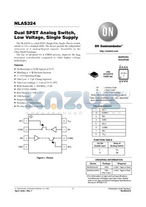 NLAS324 datasheet - Dual SPST Analog Switch, Low Voltage, Single Supply