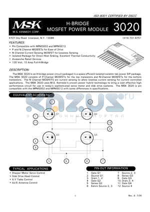 MSK3020 datasheet - H-BRIDGE MOSFET POWER MODULE