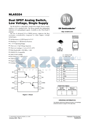 NLAS324US datasheet - Dual SPST Analog Switch, Low Voltage, Single Supply