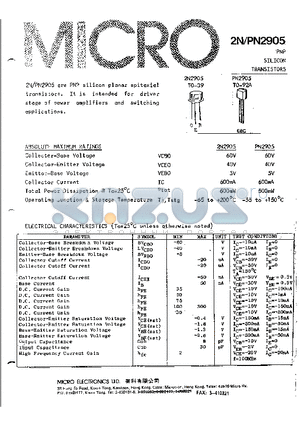 PN2905 datasheet - PNP SILICON TRANSISTORS