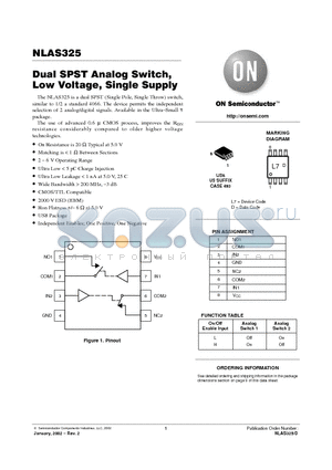 NLAS325 datasheet - Dual SPST Analog Switch Low Voltage Single Supply