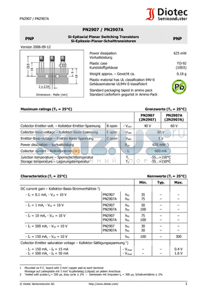 PN2907 datasheet - Si-Epitaxial Planar Switching Transistors