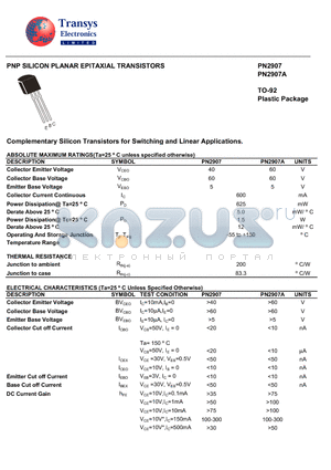 PN2907 datasheet - PNP SILICON PLANAR EPITAXIAL TRANSISTORS