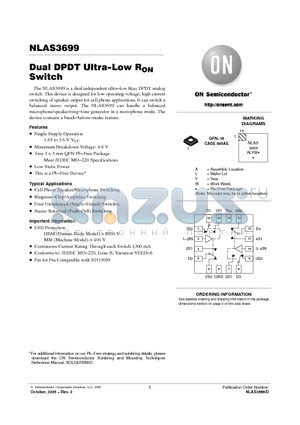 NLAS3699 datasheet - Dual DPDT Ultra-Low RON Switch