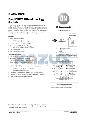 NLAS3699B datasheet - Dual DPDT Ultra−Low RON Switch