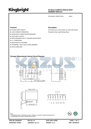 SA08-21GWA datasheet - 60.8mm (2.4 INCH) 5x8 DOT MATRIX DISPLAY