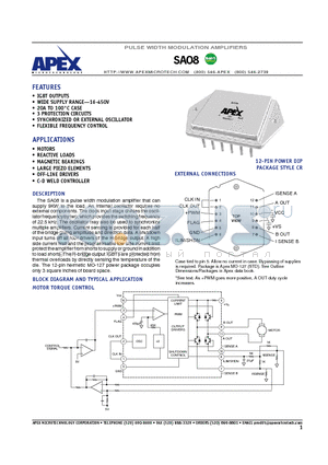 SA08_06 datasheet - PULSE WIDTH MODULATION AMPLIFIERS