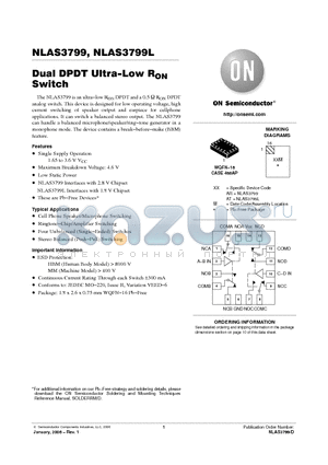 NLAS3799L datasheet - Dual DPDT Ultra−Low RON Switch