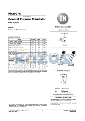 PN2907A datasheet - General Purpose Transistor PNP Silicon