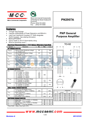 PN2907A datasheet - PNP General Purpose Amplifier