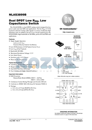 NLAS3899B datasheet - Dual DPDT Low RON, Low Capacitance Switch