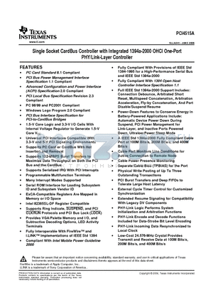 PCI4515AZHK datasheet - Single Socket CardBus Controller with Integrated 1394a-2000 OHCI One-Port PHY/Link-Layer Controller