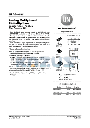 NLAS4052 datasheet - Analog Multiplexer/Demultiplexer Double-Pole, 4-Position Plus Common Off
