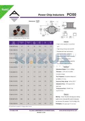 PCI50-101M-RC datasheet - Power Chip Inductors