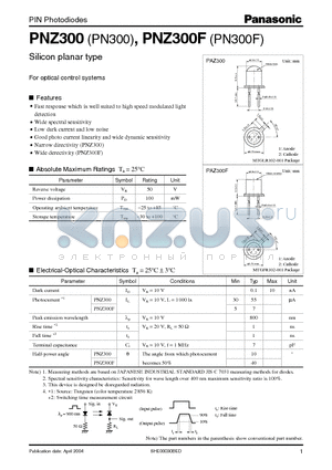 PN300 datasheet - Silicon PIN Photodiodes