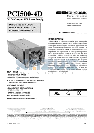 PCI500-4D datasheet - DC/DC Compact PCI Power Supply