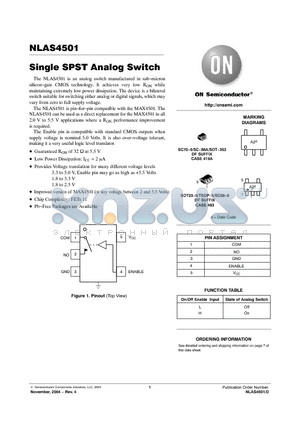NLAS4501 datasheet - Single SPST Analog Switch