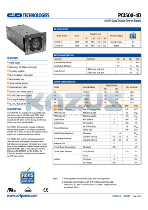 PCI500-4D datasheet - 500W Quad Output Power Supply