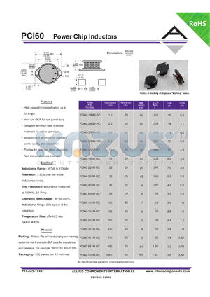 PCI60-1R0M-RC datasheet - Power Chip Inductors