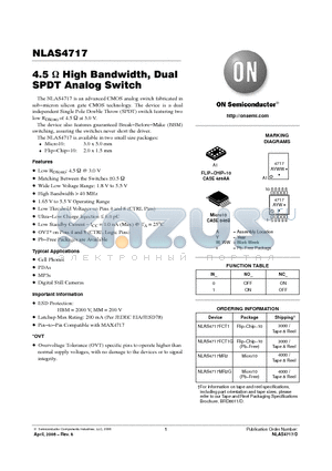 NLAS4717 datasheet - 4.5 ohm High Bandwidth, Dual SPDT Analog Switch