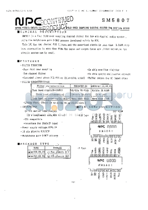 SM5807ES datasheet - 4 FOLD OVER SAMPLING DIGITAL FILTER FOR DIGITAL AUDIO