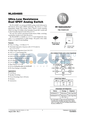 NLAS4685 datasheet - Ultra-Low Resistance Dual SPDT Analog Switch