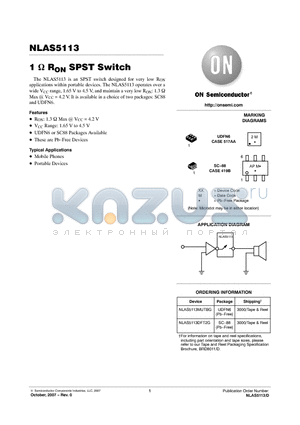 NLAS5113DFT2G datasheet - 1 RON SPST Switch