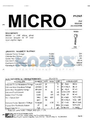 PN3565 datasheet - PNP SILICON TRANSISTOR