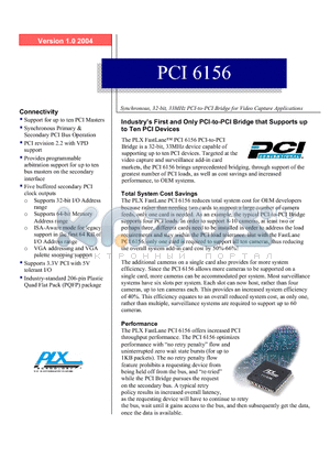 PCI6156-DA33PC datasheet - Synchronous, 32-bit, 33MHz PCI-to-PCI Bridge for Video Capture Applications