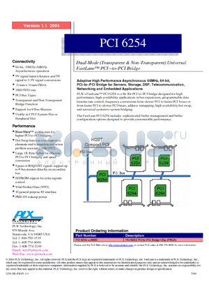 PCI6254 datasheet - Dual-Mode (Transparent & Non-Transparent) Universal FastLane PCI -to-PCI Bridge