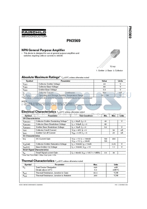 PN3569 datasheet - NPN General Purpose Amplifier