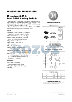 NLAS5223B datasheet - Ultra-Low 0.35 Dual SPDT Analog Switch