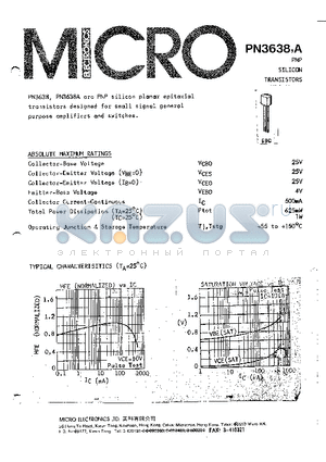 PN3638A datasheet - PNP SILICON TRANSISTORS