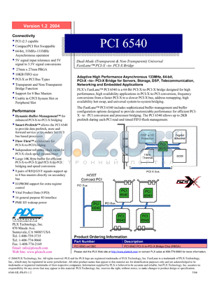 PCI6540 datasheet - Dual-Mode (Transparent & Non-Transparent) Universal FastLane PCI-X -to- PCI-X Bridge