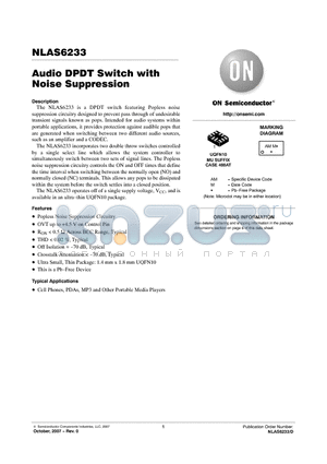 NLAS6233MUTBG datasheet - Audio DPDT Switch with Noise Suppression