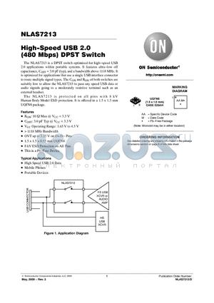 NLAS7213 datasheet - High-Speed USB 2.0 (480 Mbps) DPST Switch