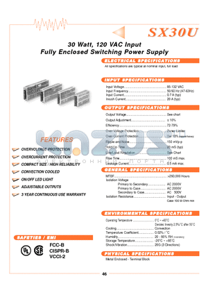 SX30U-24S datasheet - 30 Watttt,, 120 VAC IInputt Fulllly Encllosed Swiittchiing Powerr Supplly