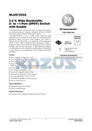 NLAS7222AMTR2G datasheet - 3.3 V, Wide Bandwidth, 2− to −1−Port (DPDT) Switch with Enable
