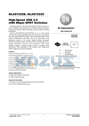 NLAS7222C datasheet - High-Speed USB 2.0 (480 Mbps) DPDT Switches