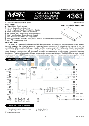 MSK4363H datasheet - 10 AMP, 75V, 3 PHASE MOSFET BRUSHLESS MOTOR CONTROLLER