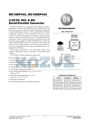 MC10EP445FA datasheet - 3.3V/5V ECL 8-Bit Serial/Parallel Converter