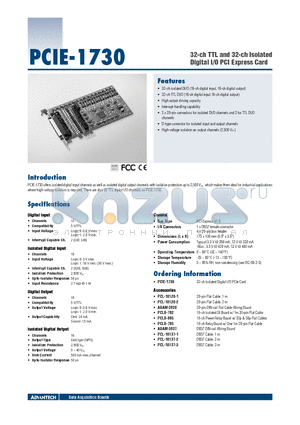 PCIE-1730 datasheet - 32-ch TTL and 32-ch Isolated Digital I/O PCI Express Card