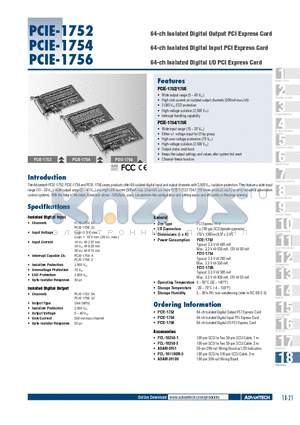 PCIE-1754 datasheet - 64-ch Isolated Digital Input PCI Express Card