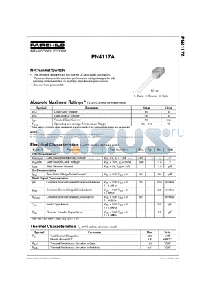 PN4117A datasheet - N-Channel Switch